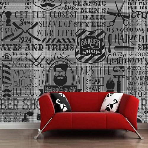 XLMING Handgemalt Kunst Schwarz Buchstaben Linien Friseursalon 3D Tapeten Tapete Seidigkeit Home Esszimmer Möbel Sofa Schlafzimmer Wohnzimmer TV Hintergrund-430cm×300cm