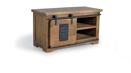 GC GINER & COLOMER Meuble TV - Meuble TV - Décoration salon - Bois de manguier et métal - Porte coulissante de caractère industriel - Rangement audiovisuel - Teinte naturelle - 50 × 90 × 40 cm
