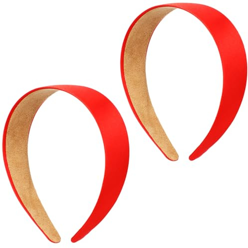 2er Pack Rote Haarreifen, 3 cm Breit Seidensatin Haarreif, Rutschfest Einfarbig Prinzessinnen Haaraccessoires für Damen und Mädchen, Karneval Cosplay, DIY