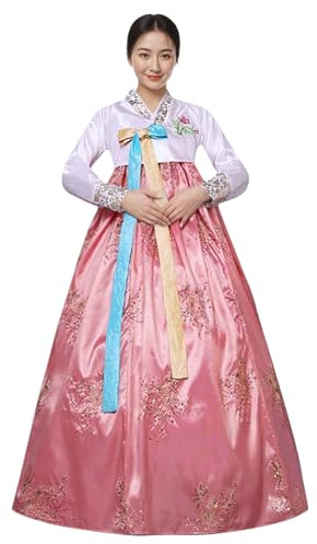 ZNLFS Robe traditionnelle coréenne Hanbok à manches longues pour femme - Costume de danse de palais avec détails floraux brodés