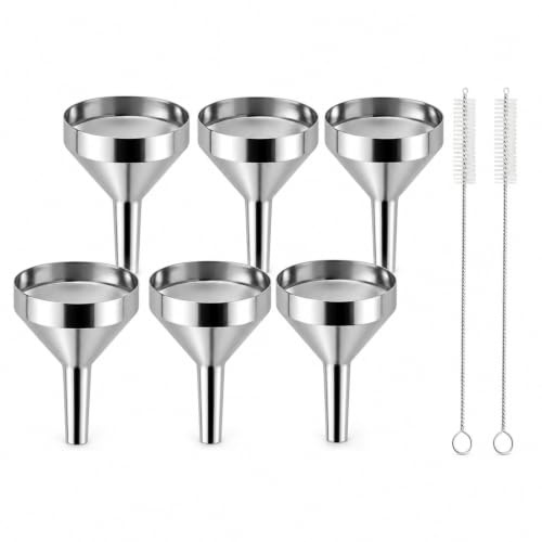 6Pcs Small Funnel Stainless Steel Set with Straw Brush, Metal Funnels for Filling Bottles, Precision Liquid Transfer Tools for Kitchen, Essential Oils, Sauces, Cooks, Crafters, Creators