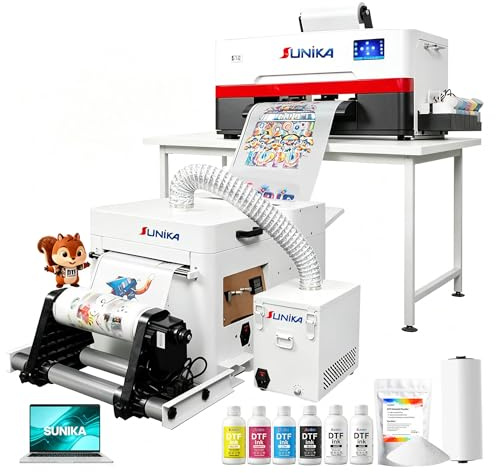 SUNIKA A3 Plus DTF Printer Machine with XP600 Printhead, 13 Inch Direct to Film Printer with Auto-Cleaning & White Ink Circulation for DIY T-Shirt Business (Printer+Shaker+Purifier+Laptop)