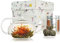 The Exotic Teapot - Flowering Tea Gift Set, Lotus Glass Teapot (400ml), 5 Bloom Sampler Tin of Flower Tea, Handmade Gift Box