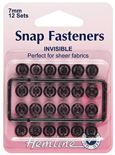 Hemline Snap Fasteners - Black Nylon, 7mm, 12 sets