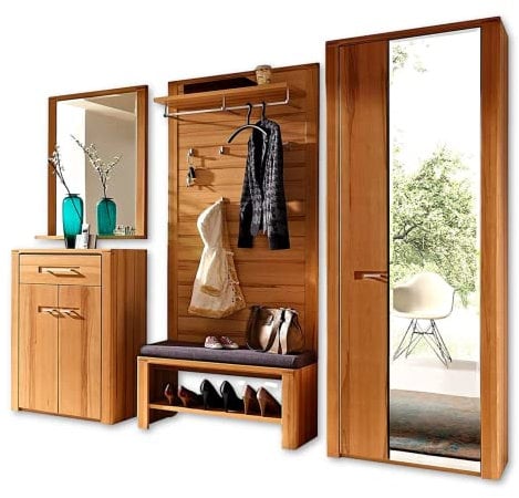 Stella Trading Nature Plus Flurgarderoben Set teil-massiv aus Kernbuchenholz - Stylishe Garderobenkombi für Ihren Eingangsbereich - 268 x 200 x 40 cm (B/H/T)