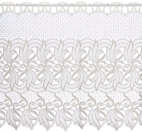 Plauener Spitze by Modespitze, Store Bistro Gardine Scheibengardine mit Stangendurchzug, hochwertige Stickerei, Höhe 60 cm, Breite 144 cm, Creme