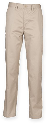 Henbury Mens 65/35 Flat Fronted Chino Trousers (34R) (Stone)