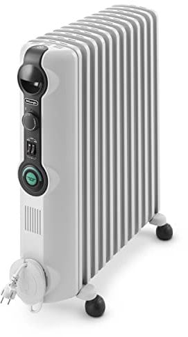 De'Longhi TRRS 1225C Radia S - Radiador de aceite, Termostato Ambiente Ajustable, Comfort-Temp, 12 Elementos, Ruedas, Blanco