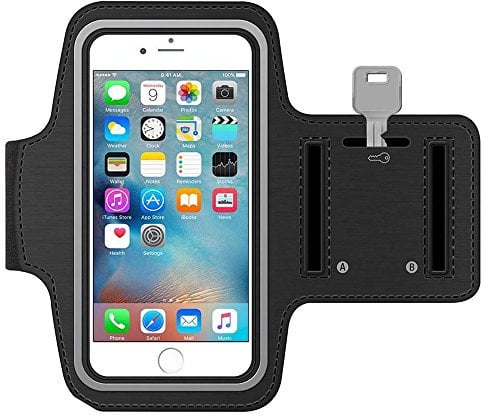 Phone Armband for Running by MMOBIEL – Compatible with iPhone 15/14/13 Mini, SE 2022/2020, Samsung Galaxy S24/S23, Pixel 6a/7a – Fits Phones up to 6.3 – Adjustable & Reflective Sport Band – Black