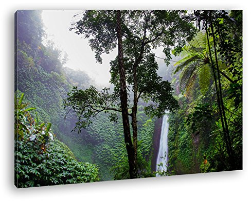 Leinwandbild Wasserfall im tropischen Regenwald, erfrischend und grün Format: 120x80 cm XXL Kunstdruck Bild auf Keilrahmen/Wandbild/Wohnzimmer Deko