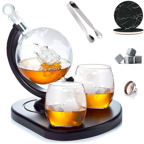 Set di decanter per whisky con 2 bicchieri da whisky incisi con pietre da whisky, pinze per ghiaccio, sottobicchieri, imbuto, regali per uomini, papà, marito, liquore, bourbon, scotch, vodka con