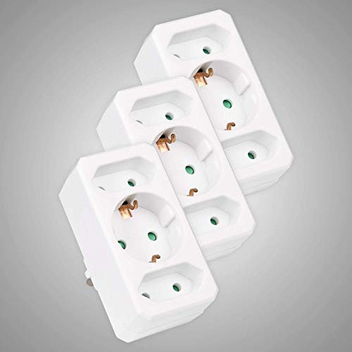 HEITECH 3 Fach Steckdosenadapter - Mehrfachsteckdose ohne Schalter, Belastbarkeit bis max. 3500W - 3er Pack Adapterstecker Mehrfachstecker