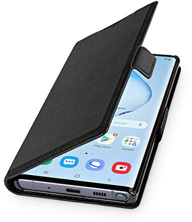 WIIUKA Echt Ledertasche - TRAVEL - Hülle für Samsung Galaxy Note 10, mit Kartenfach, extra Dünn, Tasche Schwarz, Premium Leder, kompatibel mit Samsung Galaxy Note 10