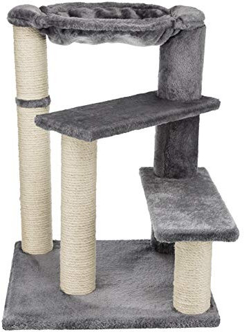 TRIXIE Baza Senior Katzenbaum mit Hängematte und Stufen | Kratzstämme | Katzenspielplatz | Grau Medium
