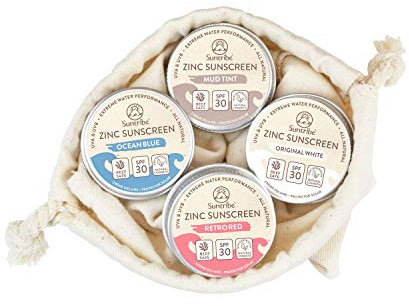 Suntribe Mineralische Bio-Zinksonnencreme Gesicht & Sport LSF 30 / 4x 15g, 4 Farben - 100% Natürlich, Riffsicher - Surf & Sport Zinkpaste - Mineralischer UV-Filter - Sehr Wasserfest, Zero Waste