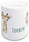 GRAZDesign Spardose Kinder mit Namen personalisiert | Motiv Tiere | Geschenk zur Taufe, Geburt, Kommunion, Konfirmation, Geldgeschenk, Sparschwein Keramik Weiß für Jungen und Mädchen