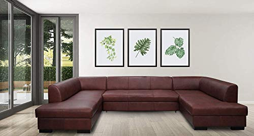 Quattro Meble Großes Echtleder Ecksofa in U-Form London U 200x352x185 in Echtleder Granada Cognac Sofa Couch mit Schlaffunktion, Bettkasten Echt Leder Eck Couch Ledersofa große Farbauswahl