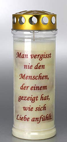 Kerzen Junglas Grabkerze mit Spruch, (21x7,5 cm) Grablicht mit 7 Tage Brenndauer (3920), Wetterfestes Trauerlicht mit Deckel, Hochwertige Trauerkerze, Edle Gedenkkerze aus Deutschland