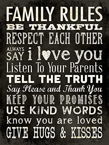 STAMPA-SU-TELA-INCORNICIATA-Marrott-Stephanie-Cm_81_X_60-Regole-familiari---Nero-Sentiment-Tipografia-Casa-Famiglia-Quadro-su-tela-con-cornice-a-cassetta-americana-Canvas-incorniciato-all'am