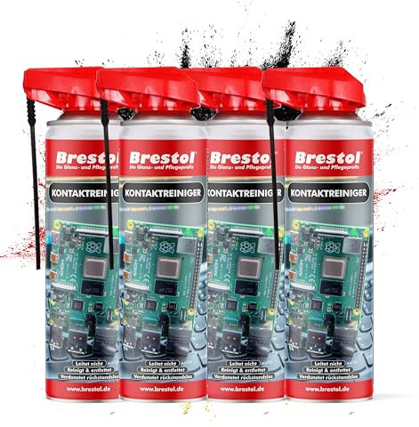 BRESTOL® KONTAKTREINIGER 4x 400 ml für Elektronik, Elektronikreiniger Platinenreiniger Raspberry-Pi Sicherheits-Reinigungsspray Lithiumsprühfett Kontaktspray Elektro-Reiniger Elektronik-Reiniger