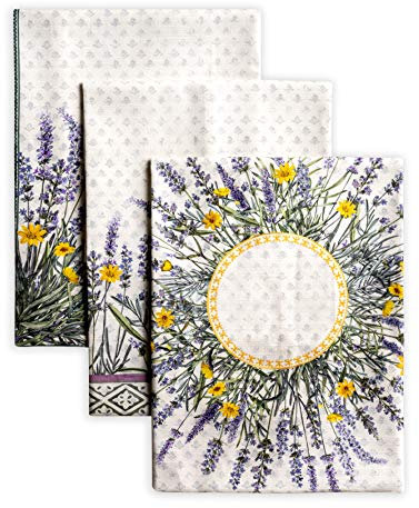Maison d' Hermine Fanny Lavender 100% Baumwolle Set von 3 Mehrzweck-Küchentuch Weiche, saugfähige Geschirrtücher | Geschirrtücher | Barhandtücher | Frühling/Sommer (50 cm X 70 cm)