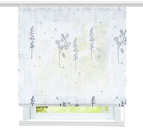 ESLIR Raffrollo mit Klettband Wohnzimmer Raffgardine Voile Gardinen Modern Bändchenrollo Vorhänge Laternenblume Muster Grau BxH 120x140cm 1 Stück