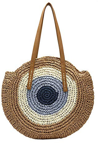 GL-Turelifes Sac à main rond en paille tissée pour femme - Marron - marron,