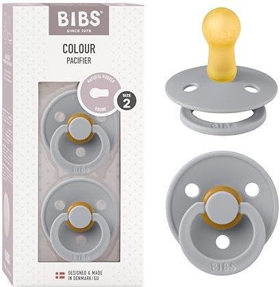 BIBS Colour Schnuller 2er-Pack, BPA-frei, Kirschform Nippel. Naturkautschuk/Latex, Hergestellt in Dänemark. Größe 2 | 6+ Monate | 2-Pack, Cloud/Cloud