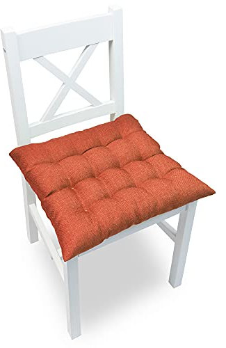 chilly pilley® 4er Set Stuhlkissen mit Bindungen – Gepolsterte, Gesteppte Sitzkissen aus Leinenoptik-Stoff, Bequeme Stuhlauflagen für Küche, Esszimmer & Garten (Orange)
