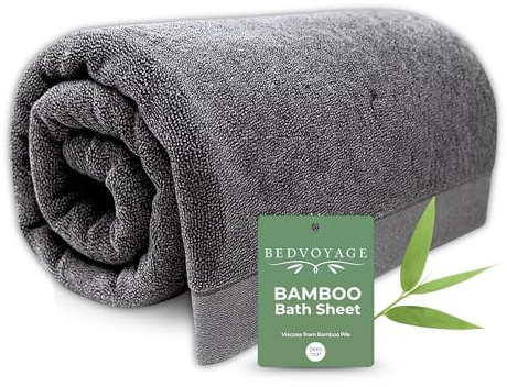 BedVoyage Luxury Bath Sheet Towels, Extra Large Bathroom Towel, 37x70 Viscose Derived from Bamboo & Cotton, Super Absorbent & Fast Drying Plush Bath Sheets - Charcoal