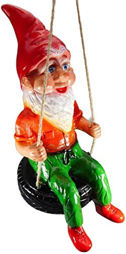 Generisch Gartenzwerg Reifen Schaukel ca. 43 x 23 cm, aufgehangen 80 cm Germany Garten PVC Deko GRS 0967