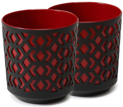 PECZEKO Matte Blumentöpfe - Deko Pflanztopf für Blumen & Kräuter - Langlebige & leichte runde Kunststoff-Pflanzentöpfe für Wohn- & Esszimmer, Küche, Terrasse, Balkon - 2er-Set - (Schwarz/Rot, ø 14 cm)