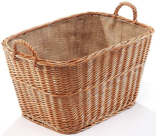 Kobolo Kaminholzkorb Weidenkorb Holzkorb für Kaminholz aus gekochter Weide mit Leinenfutter