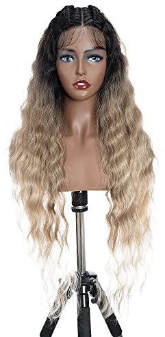 FASHION IDOL Lace Front Curly Wigs 31 with Baby Hair Long Synthetic Natural Water Wavy Wig for Black Women Ombre Blonde with E Type HD Lace Wig
