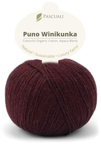 PASCUALI | Puno Winikunka | Strickwolle aus 70% Baumwolle und 30% Alpakawolle Alpaka Wolle Alpaca Baby zum Stricken und Häkeln, 1 Knäuel - 50g - Farbe:Bordeaux 68