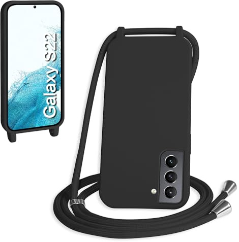 WenBaby Handykette für Samsung Galaxy S22 Hülle mit Band,Handyhülle mit Schnur zum Umhängen Silikon Seil Necklace Schutzhülle mit Kordel Tasche Case TPU Bumper für Galaxy S22- Schwarz