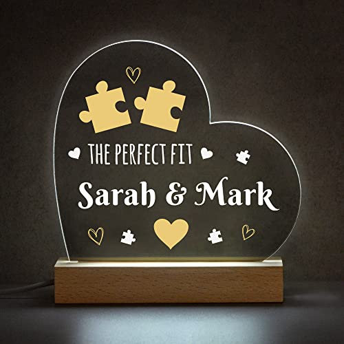 Romantic Valentines Gift for Her Him, Personalised Night Light Lamp Couple Gifts, The Perfect Fit Gift For Boyfriend Husband Him, Jigsaw Puzzle Piece Gift For Wife Girlfriend Her