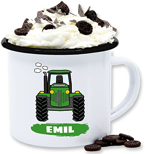 Emaille Tasse Blechtasse - Traktor Trekker Buldog Schlepper - 300 ml - Weiß Schwarz - traktoren und tassen trecker häferl bulldog kaffeetasse landwirtschaft teetasse bauer email tractors
