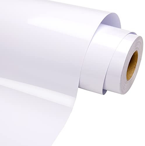 VINYL FROG White Vinyl Glossy Permanent Vinyl 12''x30ft Adhesive Vinyl Roll PET Backing Self Adhesive Vinyl for Home Decor Birthday Party Mug Gift