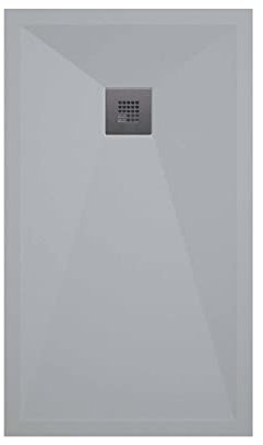 SOULBATH Plato de Ducha - Resina - Textura Liso Seda - Antideslizante - Color Gris - 130x80- Extraplano - Gel-Coating® - Incluye Válvula desagüe+Rejilla