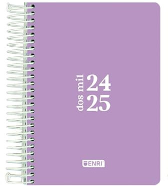 Enri, Kalender 2023 2024, Tag pro Seite, Kunststoffdeckel, 12 x 18 cm, Spanisch, Mauve