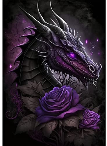 QENSPE 5D Diamond Painting Erwachsene Schwarzer Drache Diamant Painting Bilder Dunkel Rose Diamond Art Full DIY Diamant Kunst Malerei Stickerei Set Kreuzstich Bilder Home Wand Dekor 30x40cm