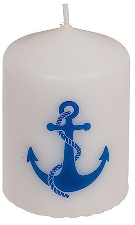 ReWu Stumpenkerze Kerze Echtwachskerze Anker Weiß/Blau Maritim Wohndekoration Geschenkidee Haushaltskerze Spruchkerze 6 x 8 cm