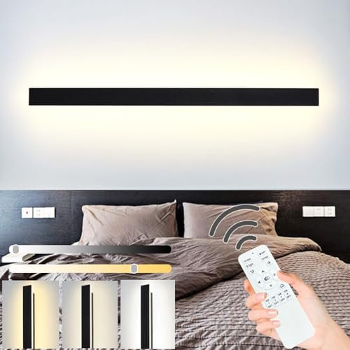 ZTWLEED Applique da Parete Interno Dimmerabile,44W LED Lampada da Parete con Telecomando 2.4GHz,Applique da parete Moderno Lunga per Soggiorno Camera da Letto Scala Corridoi Nero 120CM 110-240V