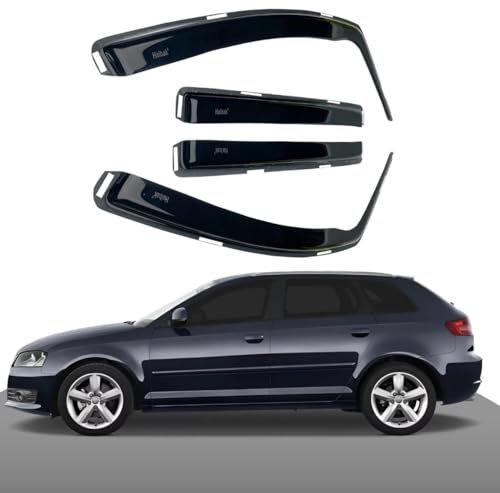 Haibak Wind Deflectors Set Compatible with Audi A3 MK2 Sportback/Hatchback 2003-2012 | 4-Piece Car Window Deflectors | Tinted In-Channel Rain Guards for 5-Door