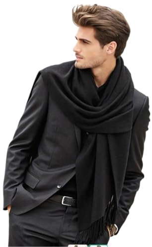 LA FERANI Herrenschal Kaschmir stilvoll dünn Herbst Winter 185x65 elegant für formelle Anlässe geschmeidig Kaschmirschal schwarz HalstuchWollschal Wolle Uni Farbe (Schwarz)