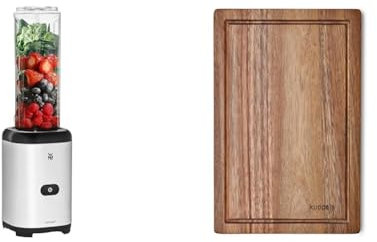 WMF Kult X Mix & Go Mini batidora, batidora de pie y tabla de cortar tipo cúpula DICE | Madera de acacia | 32 x 21 x 1,5 cm | Tabla de madera con ranura para jugo.