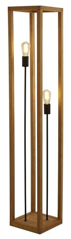 Licht-Erlebnisse Stehleuchte klein 140 cm hoch aus Bambus Metall 2x E27 eckig Käfig Schirm Stehlampe Wohnzimmer