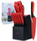hecef Messerblock Set, 13-TLG Messer Set mit Selbstschärfender block, Scharf Edelstahl küchenmesser Set mit Küchenschere und Holzblock, Pri Kochmesser Set Bunte (Rot)