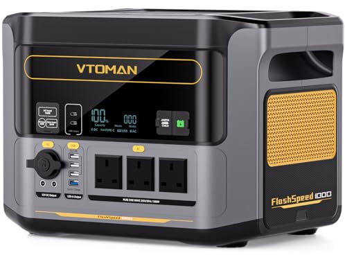VTOMAN FlashSpeed 1000 Portable Power Station 1000W (2000W Peak) - 828Wh LiFePO4 Battery Powered Solar Generator with AC/USB/DC Output Ports, for Camping, Fishing, Blackout, Recharge 0-80% within 1H